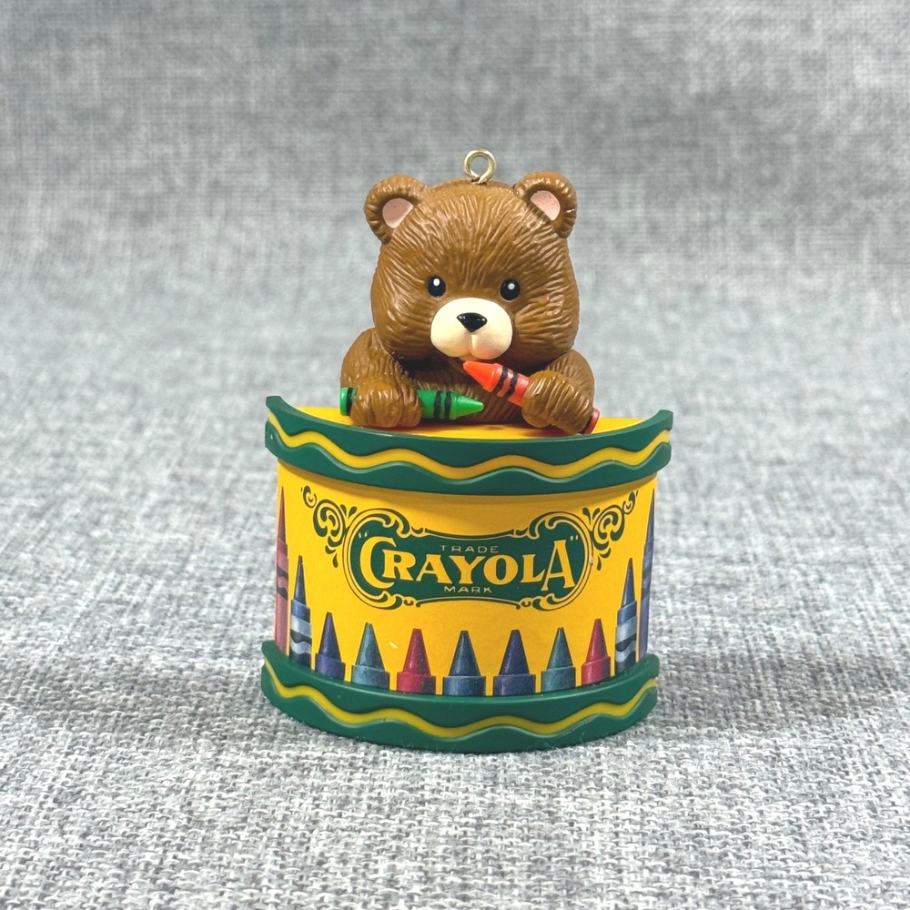 VTG 1992 Crayola Crayon Bear Christmas Ornament Binney Smith Yellow Schoolcore
